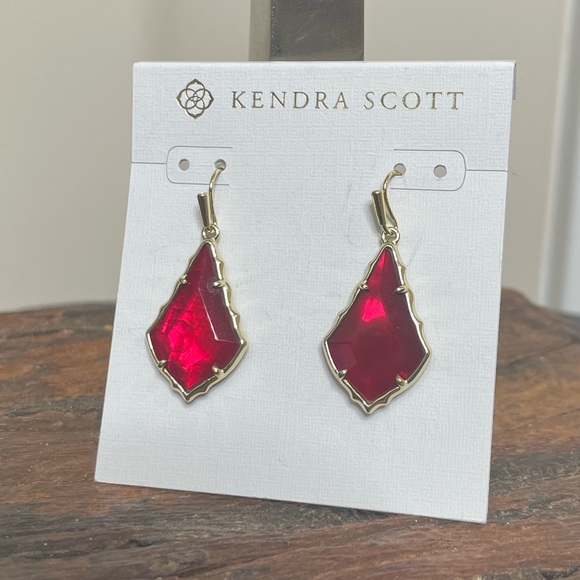 NWT Kendra Scott Small Faceted Alex Drop Earrings Gold Cranberry Illusion! - Picture 2 of 5